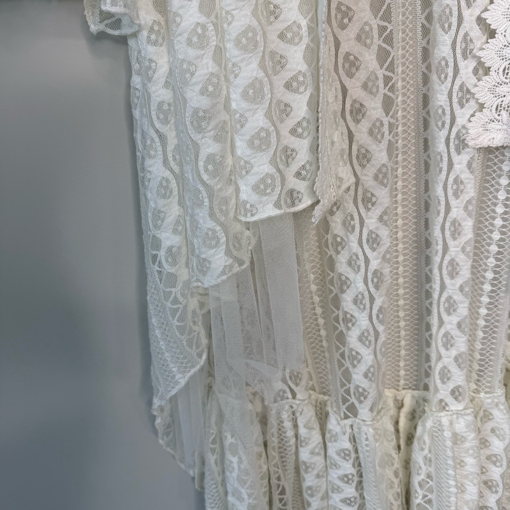Origami | White Lace Duster Cardigan Sheer Lace Hi Lo Hem Boho Western Sz Small - Picture 3 of 8